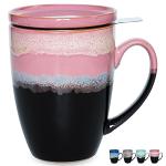 Bosmarlin Ceramic Tea Cup with Infuser and Lid, 13.5 Oz, 4 Colors to Choose, Dishwasher and Microwave Safe, Reactive Glaze, Steeping Tea Mug with Strainer