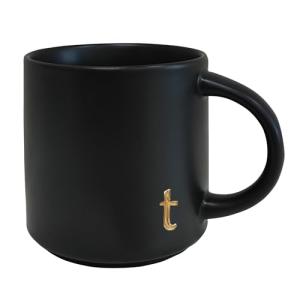 COLLECTIVE HOME - Black Monogram Ceramic Mugs, 15 oz Golden Initial Coffee Cups, Elegant Alphabet Tea Mugs, Personalized Halloween Mug with Gift Box, Perfect for Office and Home Décor (t)