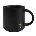 COLLECTIVE HOME - Black Monogram Ceramic Mugs, 15 oz Golden Initial Coffee Cups, Elegant Alphabet Tea Mugs, Personalized Halloween Mug with Gift Box, Perfect for Office and Home Décor (t)