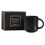 COLLECTIVE HOME - Black Monogram Ceramic Mugs, 15 oz Golden Initial Coffee Cups, Elegant Alphabet Tea Mugs, Personalized Halloween Mug with Gift Box, Perfect for Office and Home Décor (t)