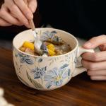 hengshukeji Large Coffee Cup Ceramic Soup Mug, 26 oz Floral Porcelain Mug with Handle, Microwave & Dishwasher Safe Cup for Coffee, Tea, Soup, Breakfast Use (Orchid)