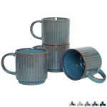 Bosmarlin Stackable Ceramic Coffee Mug Set of 4, 16 Oz, Coffee Cups, Microwave Safe, Unique Reactive Glaze (Teal, 16 Oz)