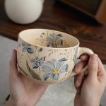 hengshukeji Large Coffee Cup Ceramic Soup Mug, 26 oz Floral Porcelain Mug with Handle, Microwave & Dishwasher Safe Cup for Coffee, Tea, Soup, Breakfast Use (Orchid)