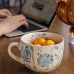 hengshukeji Large Coffee Cup Ceramic Soup Mug, 26 oz Floral Porcelain Mug with Handle, Microwave & Dishwasher Safe Cup for Coffee, Tea, Soup, Breakfast Use (Orchid)