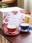 Aynsley Pembroke Glaze Oban 2-Piece Fine Bone China Teacup & Saucer - 6oz (180ml), Handpainted Floral with Gold Trim - Vintage Gift Set-Red