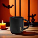 COLLECTIVE HOME - Black Monogram Ceramic Mugs, 15 oz Golden Initial Coffee Cups, Elegant Alphabet Tea Mugs, Personalized Halloween Mug with Gift Box, Perfect for Office and Home Décor (t)