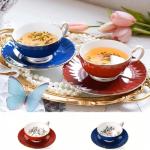 Aynsley Pembroke Glaze Oban 2-Piece Fine Bone China Teacup & Saucer - 6oz (180ml), Handpainted Floral with Gold Trim - Vintage Gift Set-Red