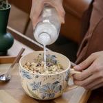 hengshukeji Large Coffee Cup Ceramic Soup Mug, 26 oz Floral Porcelain Mug with Handle, Microwave & Dishwasher Safe Cup for Coffee, Tea, Soup, Breakfast Use (Orchid)