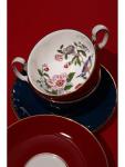 Aynsley Pembroke Glaze Oban 2-Piece Fine Bone China Teacup & Saucer - 6oz (180ml), Handpainted Floral with Gold Trim - Vintage Gift Set-Red