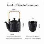 WEOPYCJ Japanese Chinese Tea Set, Asian Ceramic Tea Pot and Cups Set, Porcelain Teapot with Infuser and Wooden Handle 4 Teacup (30oz Black)