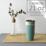 Bosmarlin Ceramic Travel Coffee Cup with Lid, 21 oz, Portable Coffee Mug for Car Cup Holder, Microwave Safe, Reactive Glaze (Peacock Blue)