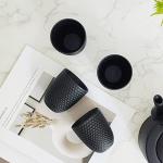 WEOPYCJ Japanese Chinese Tea Set, Asian Ceramic Tea Pot and Cups Set, Porcelain Teapot with Infuser and Wooden Handle 4 Teacup (30oz Black)