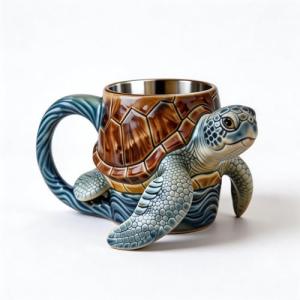 Sea Turtle Coffee Mug 3D Cute Ocean Turtle Mug with Wave Design, Unique Animal Coffee Cup for Women Men, Funny Novelty Tea Cup Gift for Turtle Lover