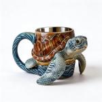 Sea Turtle Coffee Mug 3D Cute Ocean Turtle Mug with Wave Design, Unique Animal Coffee Cup for Women Men, Funny Novelty Tea Cup Gift for Turtle Lover