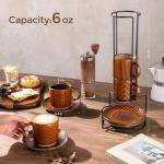 GBhome 6OZ Stackable Coffee Mugs with Stand and Saucer, Ceramic Coffee Mugs Set of 4 with Texture Patterns for Man,Woman,Dad,Mom, Modern Coffee Cups for Latte/Espresso. Dishwasher&Microwave Safe