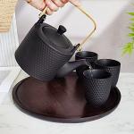 WEOPYCJ Japanese Chinese Tea Set, Asian Ceramic Tea Pot and Cups Set, Porcelain Teapot with Infuser and Wooden Handle 4 Teacup (30oz Black)