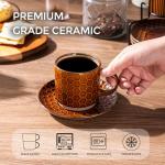 GBhome 6OZ Stackable Coffee Mugs with Stand and Saucer, Ceramic Coffee Mugs Set of 4 with Texture Patterns for Man,Woman,Dad,Mom, Modern Coffee Cups for Latte/Espresso. Dishwasher&Microwave Safe