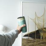 Bosmarlin Ceramic Travel Coffee Cup with Lid, 21 oz, Portable Coffee Mug for Car Cup Holder, Microwave Safe, Reactive Glaze (Peacock Blue)