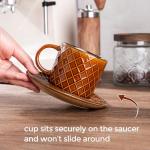 GBhome 6OZ Stackable Coffee Mugs with Stand and Saucer, Ceramic Coffee Mugs Set of 4 with Texture Patterns for Man,Woman,Dad,Mom, Modern Coffee Cups for Latte/Espresso. Dishwasher&Microwave Safe