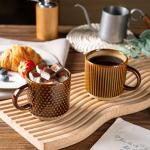 GBhome 6OZ Stackable Coffee Mugs with Stand and Saucer, Ceramic Coffee Mugs Set of 4 with Texture Patterns for Man,Woman,Dad,Mom, Modern Coffee Cups for Latte/Espresso. Dishwasher&Microwave Safe