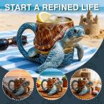 Sea Turtle Coffee Mug 3D Cute Ocean Turtle Mug with Wave Design, Unique Animal Coffee Cup for Women Men, Funny Novelty Tea Cup Gift for Turtle Lover