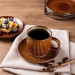 GBhome 6OZ Stackable Coffee Mugs with Stand and Saucer, Ceramic Coffee Mugs Set of 4 with Texture Patterns for Man,Woman,Dad,Mom, Modern Coffee Cups for Latte/Espresso. Dishwasher&Microwave Safe