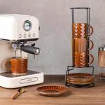 GBhome 6OZ Stackable Coffee Mugs with Stand and Saucer, Ceramic Coffee Mugs Set of 4 with Texture Patterns for Man,Woman,Dad,Mom, Modern Coffee Cups for Latte/Espresso. Dishwasher&Microwave Safe