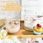 Icesip 14oz Vintage Coffee Mugs Set of 4 Overnight Oats Glass Containers with Bamboo Lids Spoons Handle for Latte Cereal Yogurt(Hobnail*4 with Sealing Ring Lids)