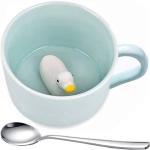 Ponerine Duck Porcelain Mugs - 2Pcs Animal Figurine Coffee Mugs & Tea cups, Funny Valentine's Day Creative Romantic Birthday Gifts for You, With Stainless steel Spoon