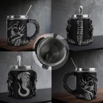 14 OZ Alien Xenomorph Mug with Spoon, Resin Exterior, Stainless Steel Interior Alien Mug, Unique Drinkware Gift for Sci-Fi Fans (Black)