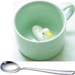 Ponerine Duck Porcelain Mugs - 2Pcs Animal Figurine Coffee Mugs & Tea cups, Funny Valentine's Day Creative Romantic Birthday Gifts for You, With Stainless steel Spoon