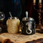 14 OZ Alien Xenomorph Mug with Spoon, Resin Exterior, Stainless Steel Interior Alien Mug, Unique Drinkware Gift for Sci-Fi Fans (Black)