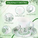 NatNarr 24 Sets Eucalyptus Leaf Tea Party Cups, 7 OZ Disposable Paper Tea Cups with Handle and Plates Teacups and Saucer Sets for Bridal Baby Shower Wedding Birthday Spring Party