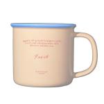 Jiantaoxi 10 oz Retro Enamel-Style Coffee Mug, Minimalist Colorful Rim Ceramic Cups With Text Deign & Colorful Rims (Beige)