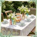 NatNarr 24 Sets Eucalyptus Leaf Tea Party Cups, 7 OZ Disposable Paper Tea Cups with Handle and Plates Teacups and Saucer Sets for Bridal Baby Shower Wedding Birthday Spring Party