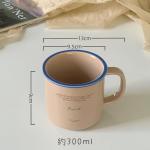 Jiantaoxi 10 oz Retro Enamel-Style Coffee Mug, Minimalist Colorful Rim Ceramic Cups With Text Deign & Colorful Rims (Beige)