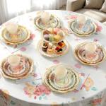 Yungyan 97 Pcs 24 Guests Tea Birthday Party Supplies Disposable Tableware Set 9 oz Paper Tea Cups with Handle 7" 9" Paper Plates Napkin Tablecloth for Floral Party Wedding Baby Shower (Sweet Style)