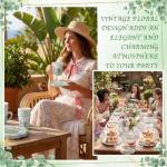 NatNarr 24 Sets Eucalyptus Leaf Tea Party Cups, 7 OZ Disposable Paper Tea Cups with Handle and Plates Teacups and Saucer Sets for Bridal Baby Shower Wedding Birthday Spring Party