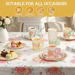 Yungyan 97 Pcs 24 Guests Tea Birthday Party Supplies Disposable Tableware Set 9 oz Paper Tea Cups with Handle 7" 9" Paper Plates Napkin Tablecloth for Floral Party Wedding Baby Shower (Sweet Style)