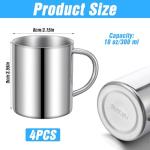 HANLANXUE 4 Set Small Stainless Steel Coffee Mug 10oz/300ml Metal Double Walled Cups with Handle Camping Mug Tea Cups for Camping Travel Outdoors Rv Keep Drinks Hot, Dishwasher Safe