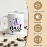 Gkodw Nail Queen Funny 11oz Double-Sided Ceramic Mug, Nail Artist Coffee Mug for Women, Nails Technician Manicurist Gifts, Beautician Christmas Birthday Gifts for Friend Sister Bestie Colleague