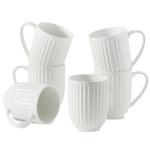 HASENSE Ceramic Coffee Mugs Set of 6, 16 Oz Large Ribbed Coffee Cups with Big Handle, Unique Modern Style White Latte Mugs for Tea,Cocoa,Milk,Cappuccino, Microwave & Dishwasher Safe