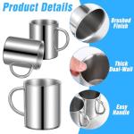 HANLANXUE 4 Set Small Stainless Steel Coffee Mug 10oz/300ml Metal Double Walled Cups with Handle Camping Mug Tea Cups for Camping Travel Outdoors Rv Keep Drinks Hot, Dishwasher Safe
