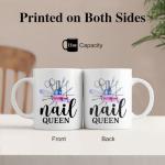 Gkodw Nail Queen Funny 11oz Double-Sided Ceramic Mug, Nail Artist Coffee Mug for Women, Nails Technician Manicurist Gifts, Beautician Christmas Birthday Gifts for Friend Sister Bestie Colleague