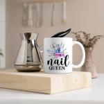 Gkodw Nail Queen Funny 11oz Double-Sided Ceramic Mug, Nail Artist Coffee Mug for Women, Nails Technician Manicurist Gifts, Beautician Christmas Birthday Gifts for Friend Sister Bestie Colleague