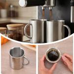 HANLANXUE 4 Set Small Stainless Steel Coffee Mug 10oz/300ml Metal Double Walled Cups with Handle Camping Mug Tea Cups for Camping Travel Outdoors Rv Keep Drinks Hot, Dishwasher Safe