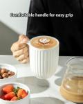HASENSE Ceramic Coffee Mugs Set of 6, 16 Oz Large Ribbed Coffee Cups with Big Handle, Unique Modern Style White Latte Mugs for Tea,Cocoa,Milk,Cappuccino, Microwave & Dishwasher Safe