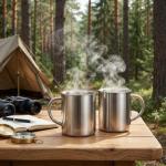 HANLANXUE 4 Set Small Stainless Steel Coffee Mug 10oz/300ml Metal Double Walled Cups with Handle Camping Mug Tea Cups for Camping Travel Outdoors Rv Keep Drinks Hot, Dishwasher Safe