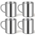 HANLANXUE 4 Set Small Stainless Steel Coffee Mug 10oz/300ml Metal Double Walled Cups with Handle Camping Mug Tea Cups for Camping Travel Outdoors Rv Keep Drinks Hot, Dishwasher Safe