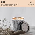 [100 SET]Harvest Pack 8 oz Disposable Coffee Cups, Insulated Ripple Double-Walled Paper Cup with Lid, Black and White Geometric, Tea Hot Chocolate Drinks To go coffee cups